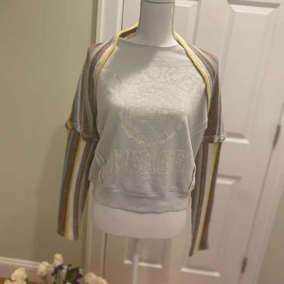 New Free People Lake Tahoe Crochet Sleeve Pullover size S - Picture 3 of 9